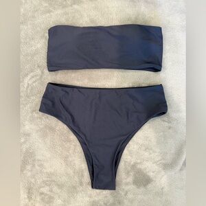 Strapless Dark Grey Bikini Set - Women Swim